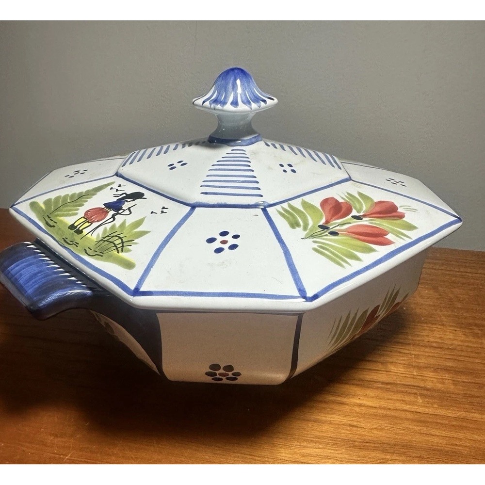Henriot HB Quimper‎ France Breton Woman Covered Vegetable Serving Dish  10"